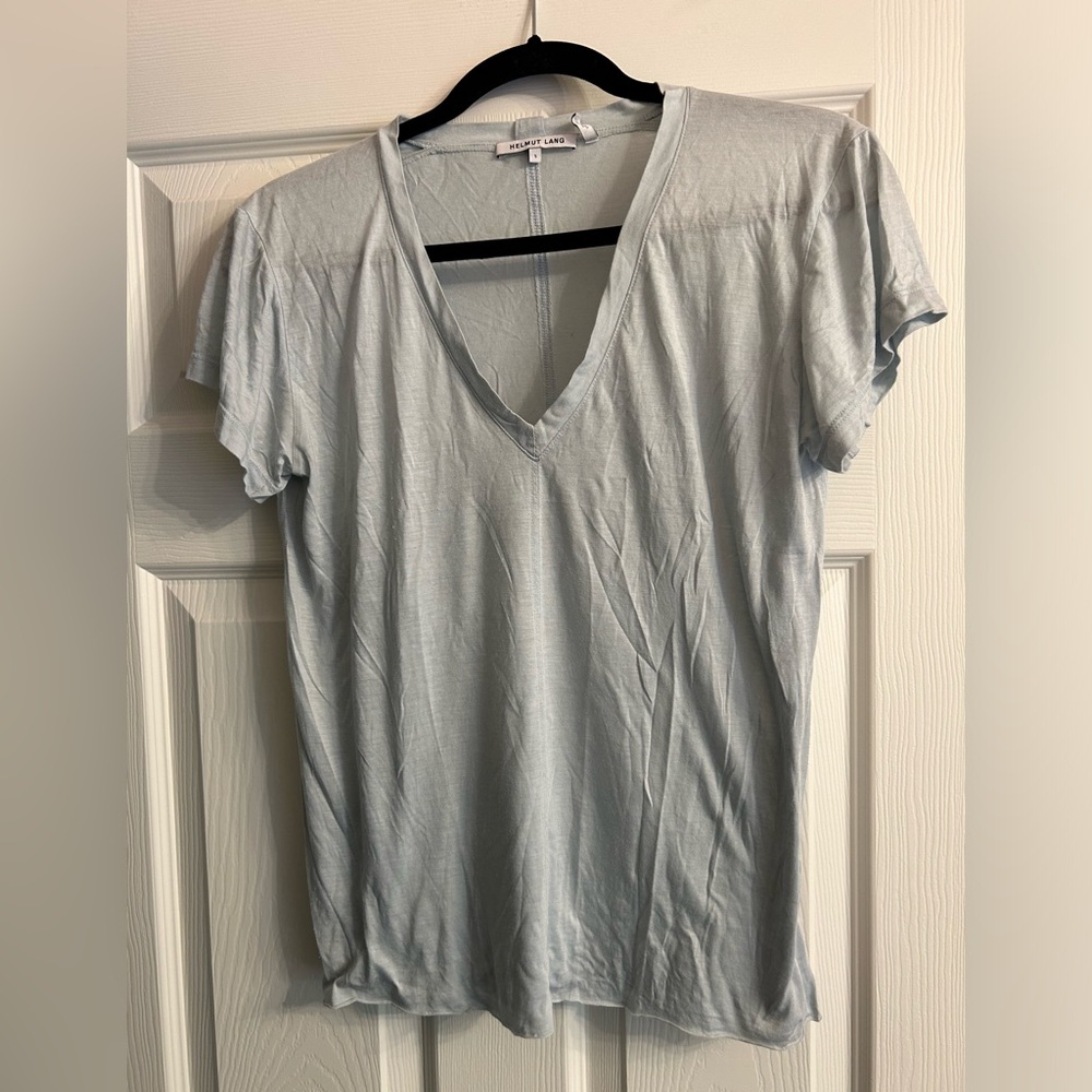 Helmut Lang Sky Blue V-Neck T-Shirt - Picture 2 of 5